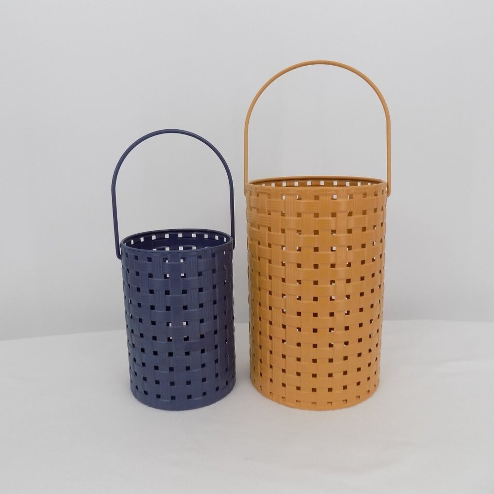 Set of 2 Ashland Woven Metal Decorative Bucket Handles Blue Yellow Basket New